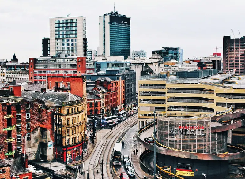 Aerial view of Manchester city centre